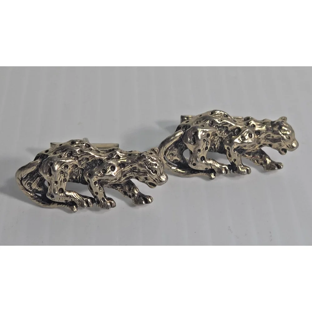 Vintage Signed SWANK Goldtone Leopard Cufflinks 1.5